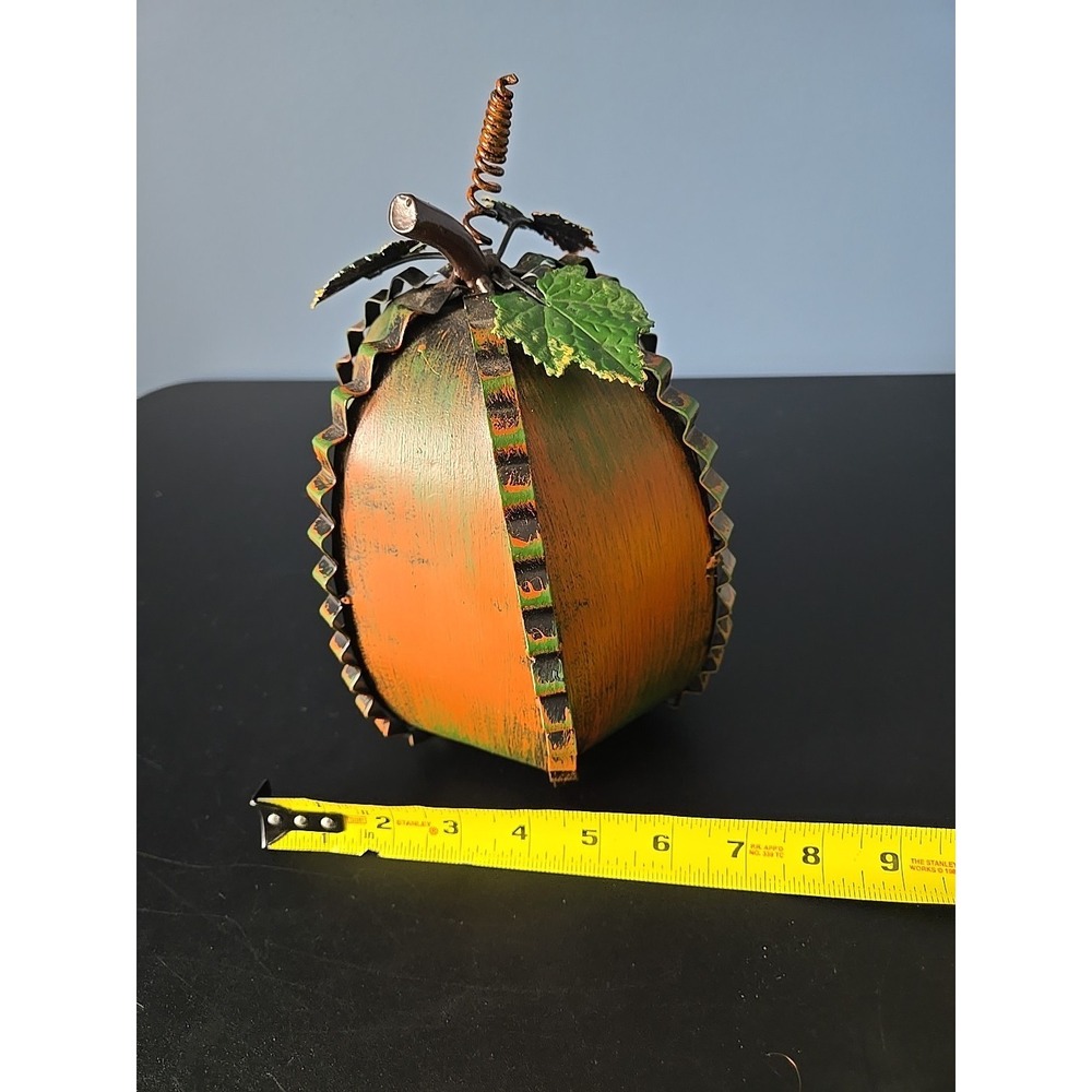 Metal Fall Harvest Pumpkin with Leaves ~ Tabletop‎ Centerpiece Home Decor - Picture 10 of 10